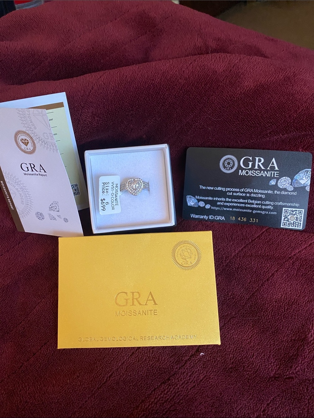 GRA White Moissanite Halo Engagement Ring